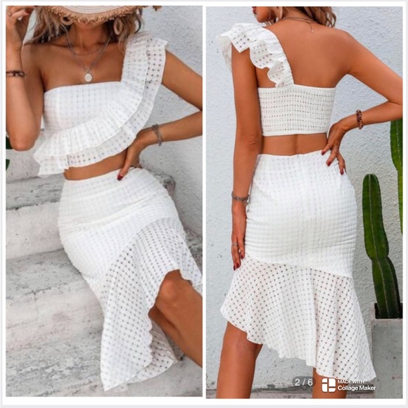 One Shoulder Ruffle Trim Crop Top & Mermaid Hem Skirt XL NEW - Picture 2 of 4